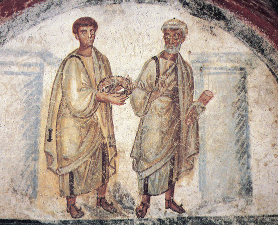 Фреска с изображением Апрстола Петра в римских катакомбах.