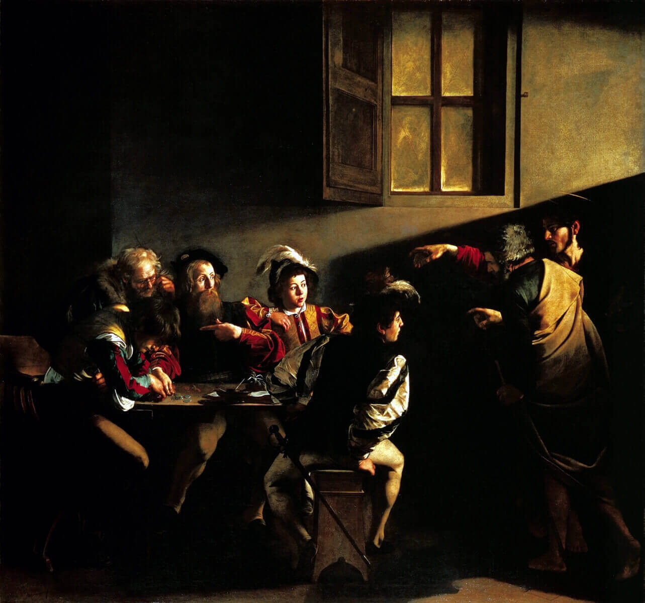 Картина Караваджо "Призвание Святого Матфея" в церкви Сан Луиджи дей Франчеси в Риме.